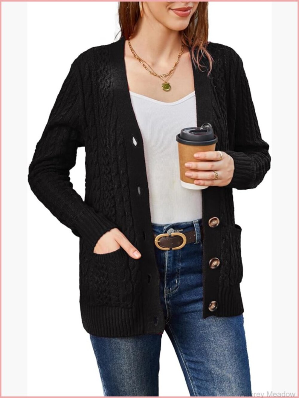 Chunky Cable Knit Cardigan Sweater Open Front Button Down Long Sleeve V Neck